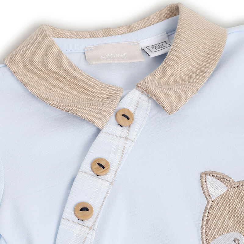 Boys Light Blue Applique Front Opening Babysuit image number 2